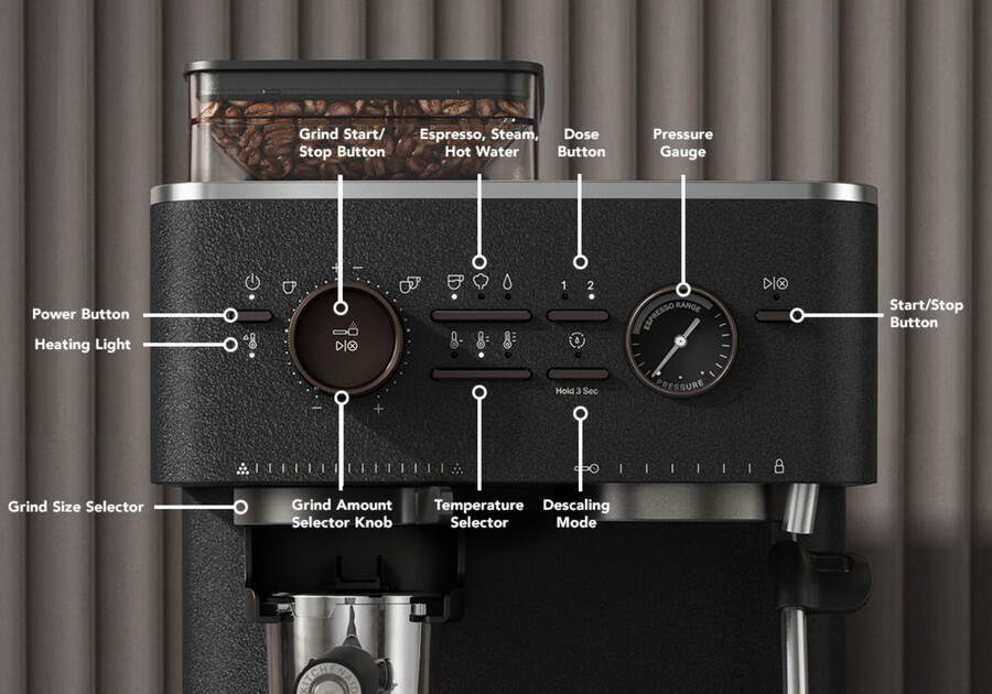 máquina de café expreso semiautomática con molinillo de muelas